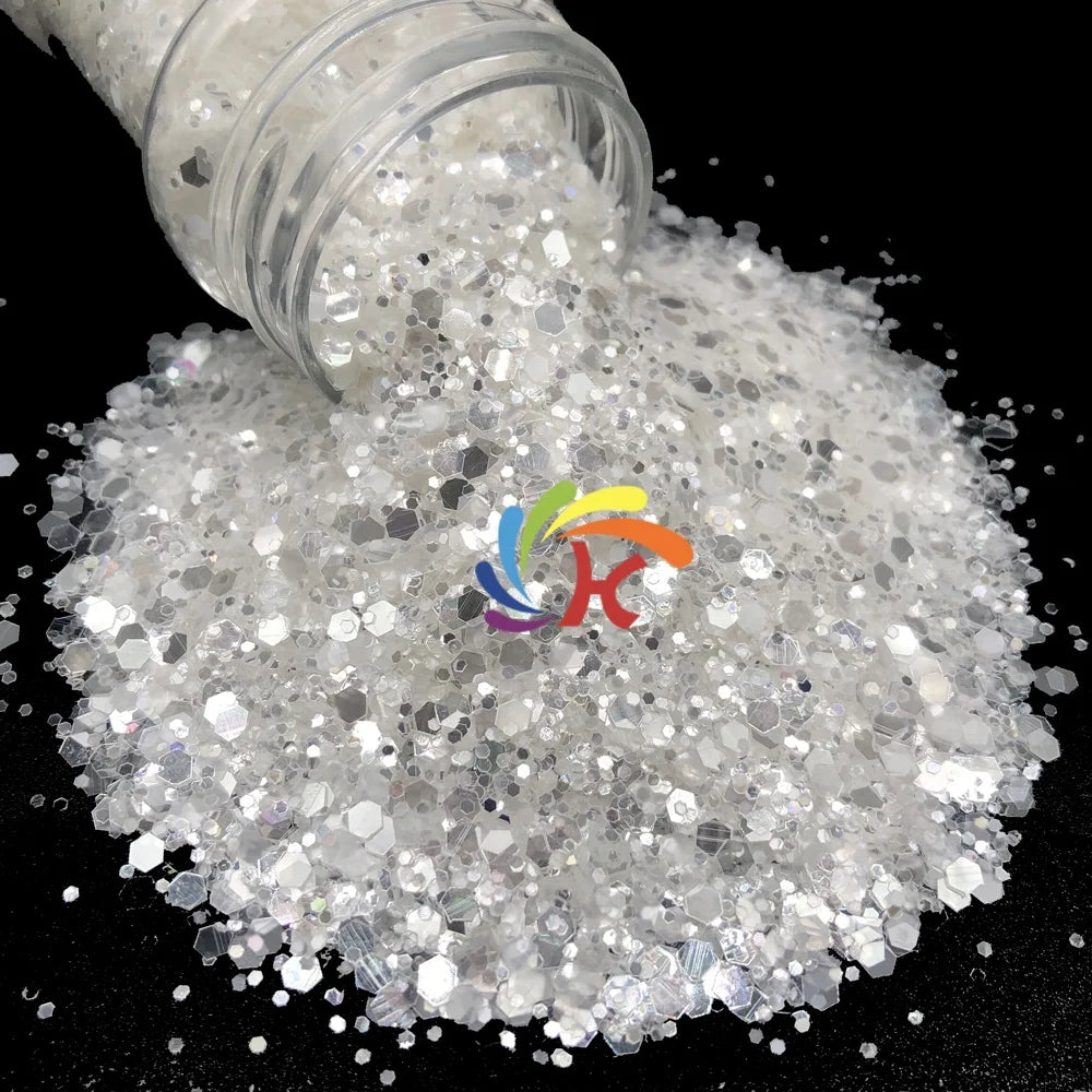 Wholesale Snow White Chunky Mix Glitter for Craft Bulk Glitter for Resin Tumblers Christmas Decorations