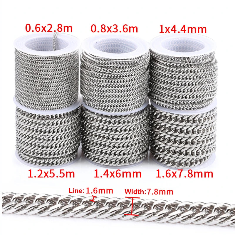 Wholesale Ready Stock Stainless Steel Jewelry Components Waterproof No Tarnish Double Weaving Four-Sided Grinding Chain Spool