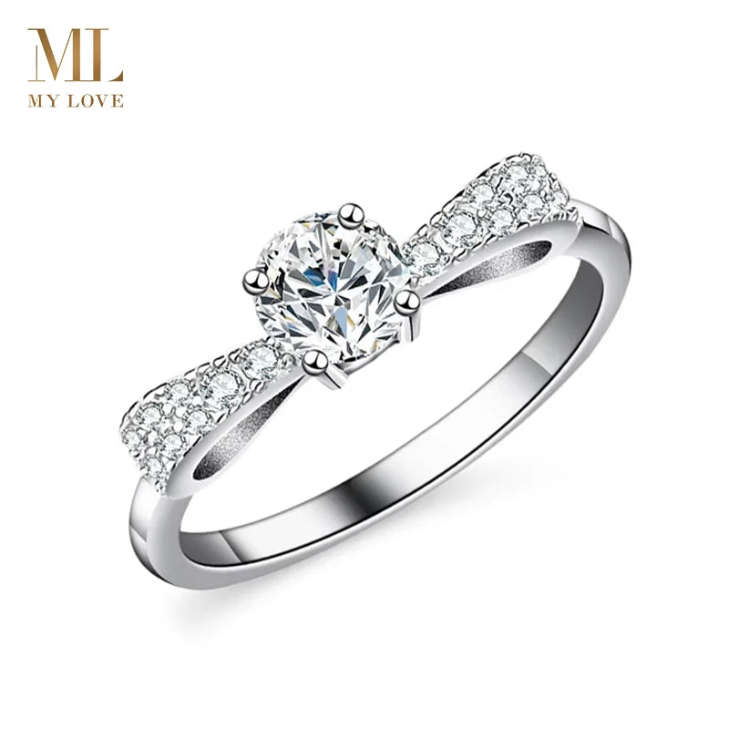 Mylove Bow Tie Ring Marriage Proposal Six Clawed Personalizado Anillo De Piedra Mossan Moissanite Engagement Ring for Women