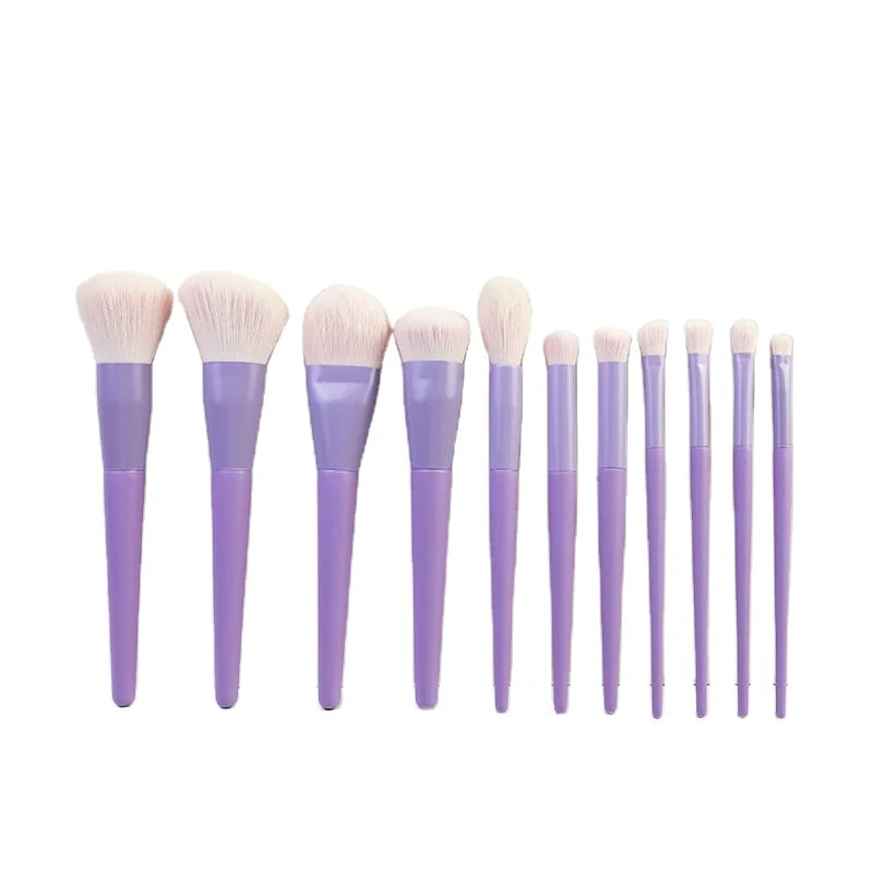 New Purple 11 Pieces Makeup Brushes Set Wholesale Professional ABS Makeup Brushes Kit for Eyes