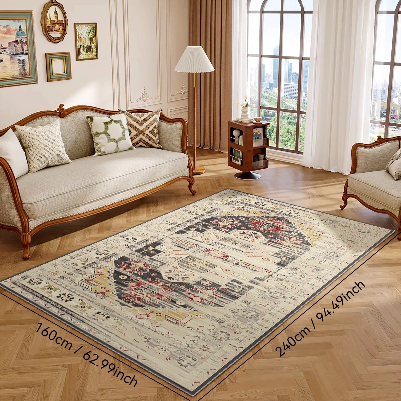 Large Size Persian Area Rug 750 Gsm Crystal Velvet High-Density Durable Indoor Carpet Mat for Living Room Bedroom Reading Nook