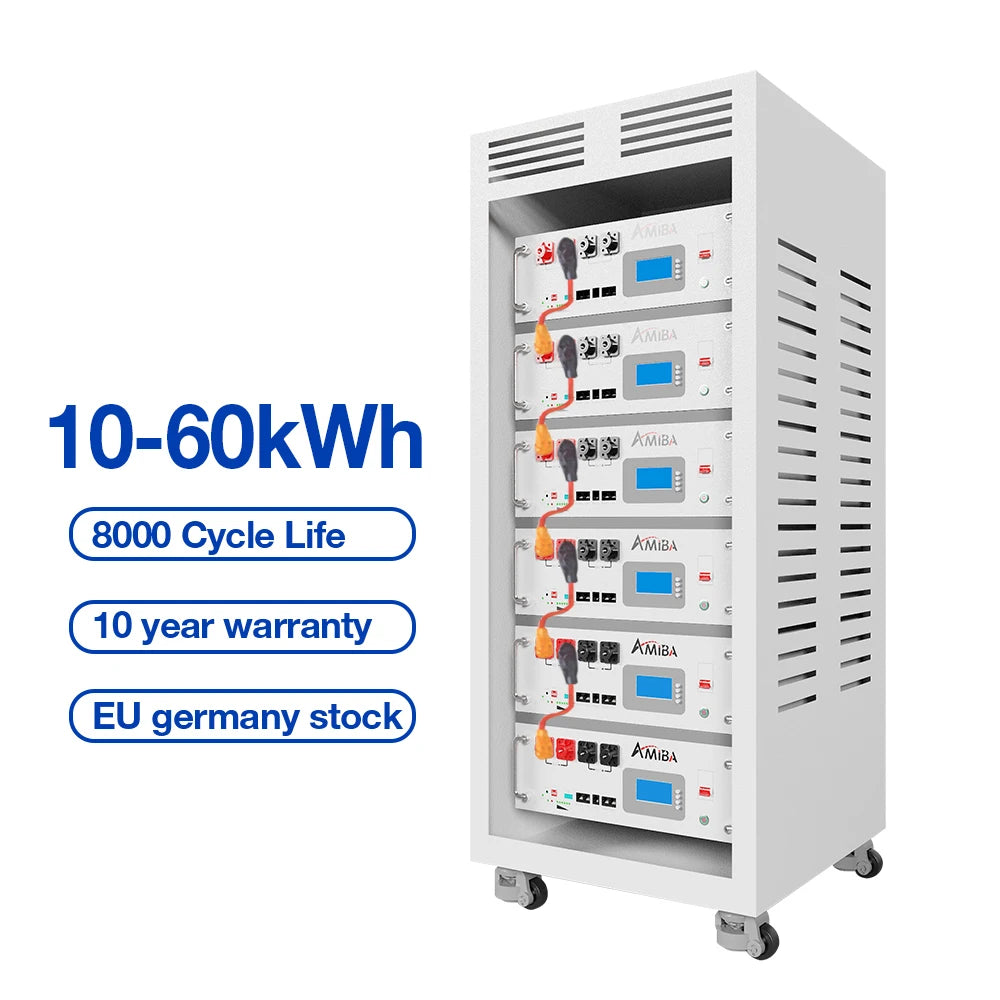 Amiba Lithium Battery 200ah 20kwh 30kwh 15kwh 60kwh 51.2v Rack Lifepo4 Battery Module Energy Storage Solar System Home