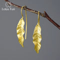 Custom 925 Sterling Silver 14k 18k Gold Unusual New Long Green Ash Leaves  Dangle Drop Earrings for Women Girl Lady