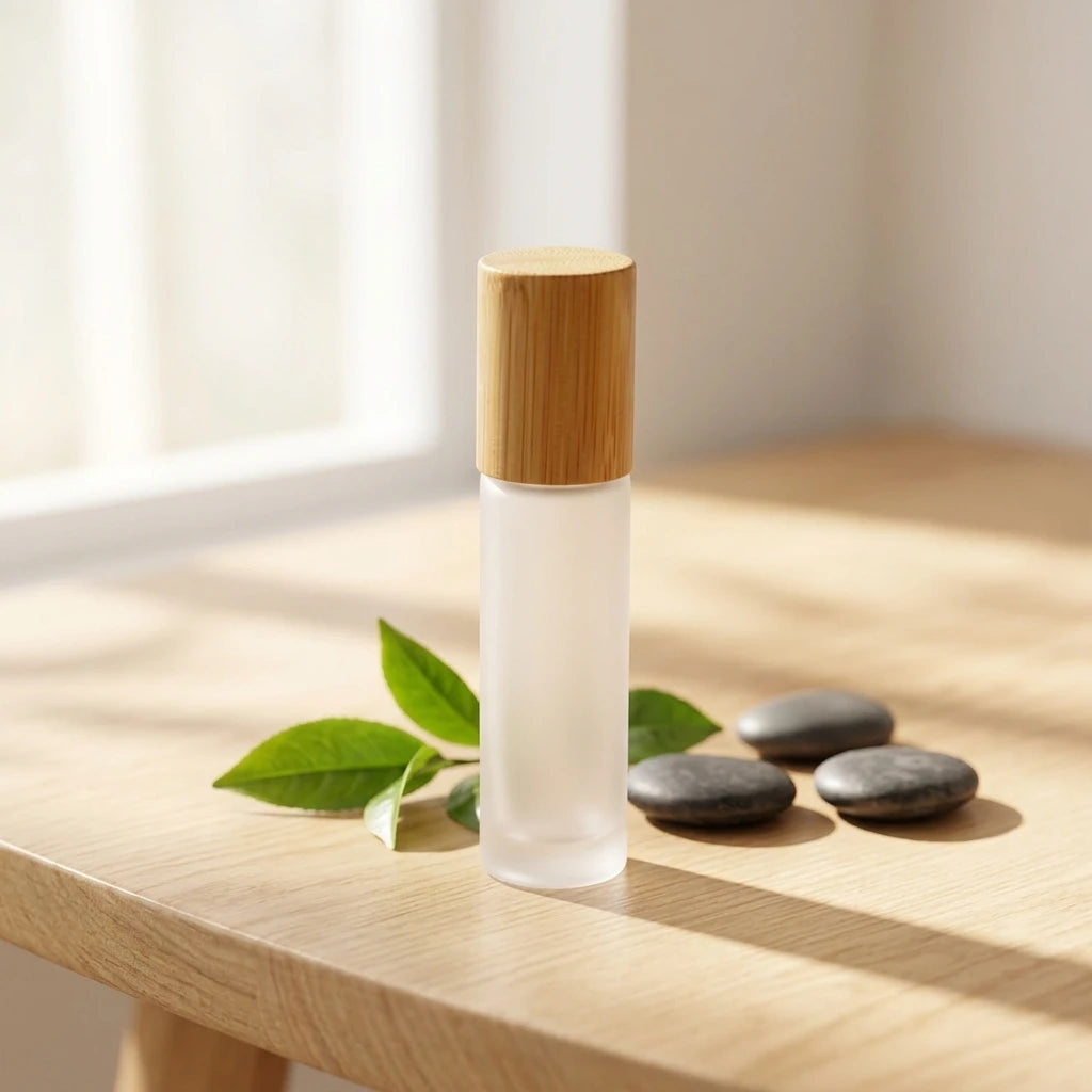 Hot Sale 10ml Frosted Glass Essential Oil Roller Bottles Empty Glass Roll on Bottle with Bamboo Lid