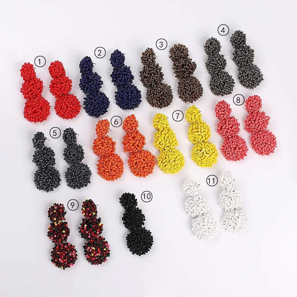 Bohemian Red Seed Beaded Dangle Earrings Fashion Statement Drop Beaded Earrings for Women