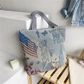 Large Capacity Factory Hot Sell Promotional Cute Printing Shopping Tote Bags with Zipper for Lady