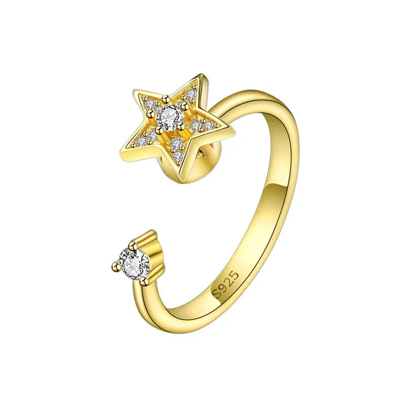 Wholesale Hot Selling Open Adjustable  Anxiety Relief Stress Star Fidget Spinning Ringfor Women and Girl Jewelry Gift