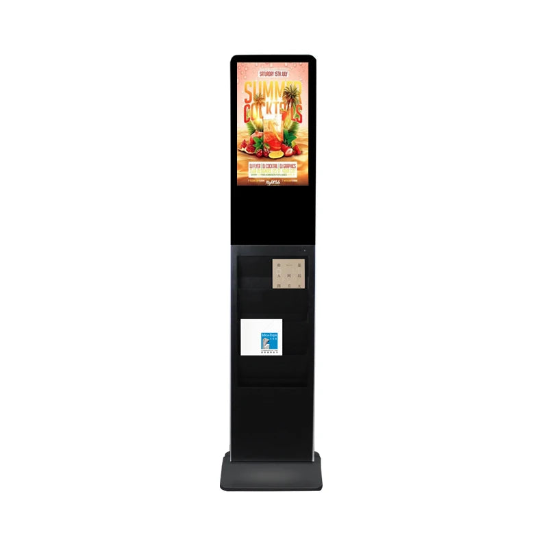 Interactive 21.5 Inch FHD Standing Touch Screen Kiosk With Catalog Brochure Holder