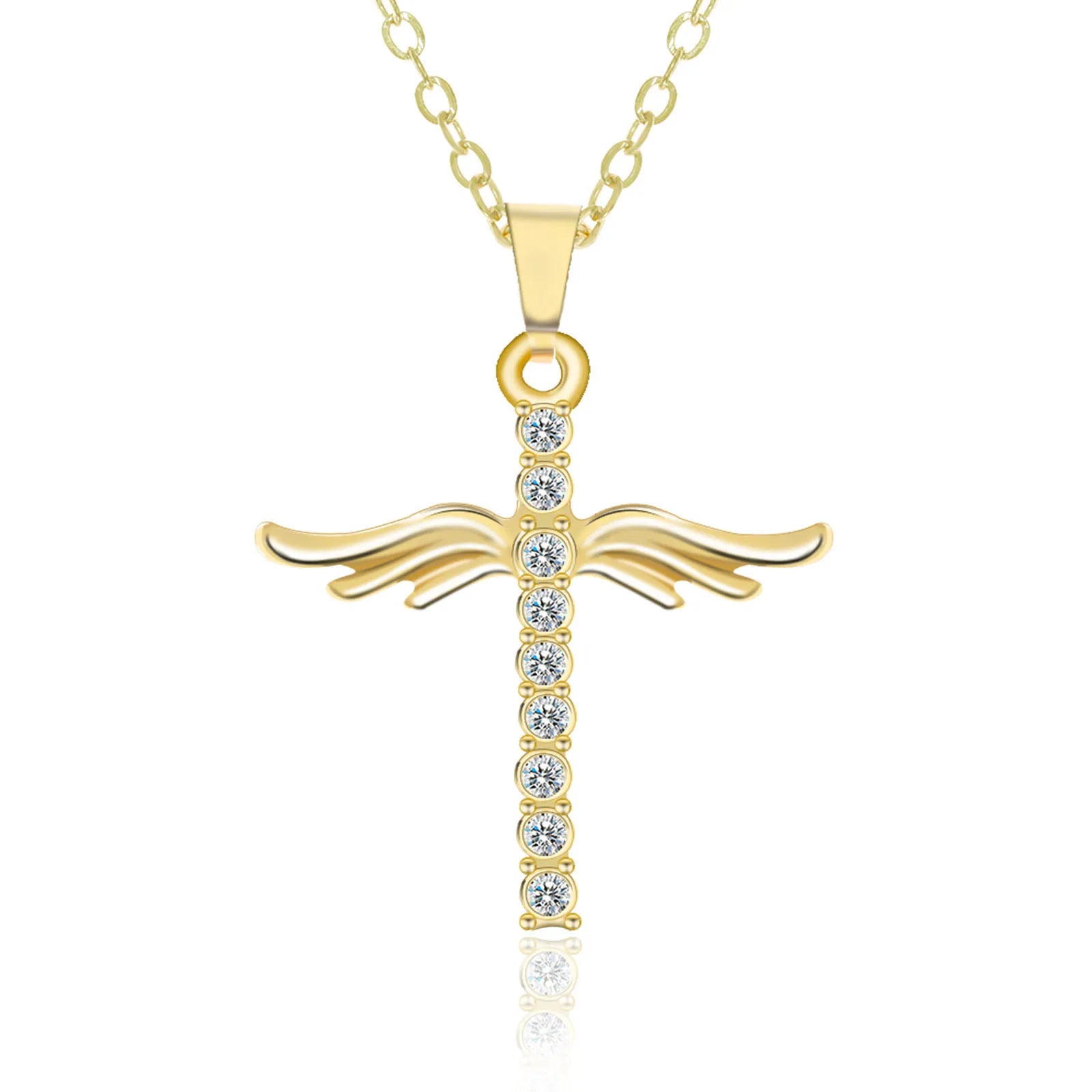 Factory Supply Wholesale Crystal Rhinestone Angel Wing Cross Necklace for Women