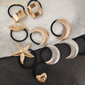 Fashionable Personalized New Color Gold Alloy Moon Leaf Starfish Shaped Hair Tie Simple Luxurious Hair Band Women Hair Rope