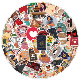 50PCS Cartoon Girl Bookish Inspirational Book Decals for Student DIY love Reading Sticker