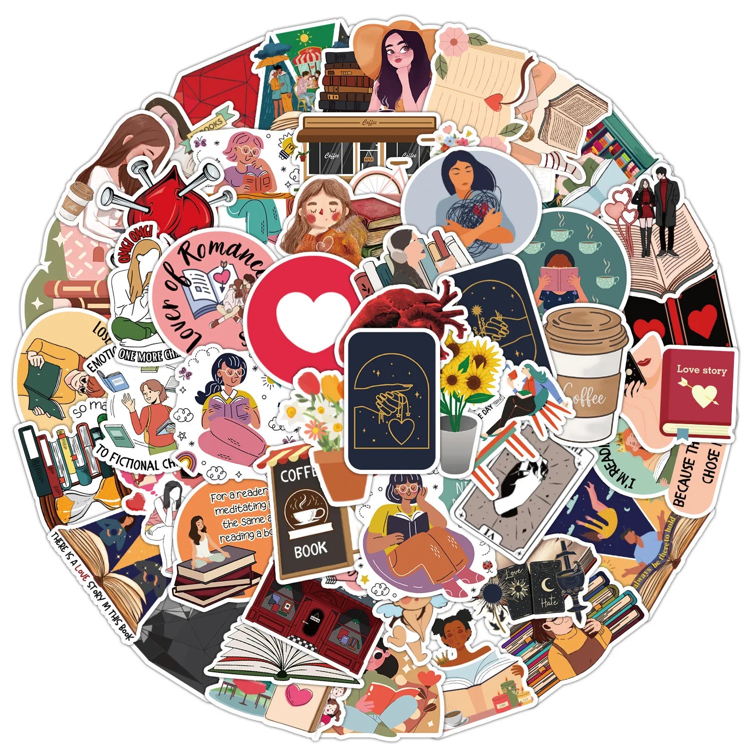 50PCS Cartoon Girl Bookish Inspirational Book Decals for Student DIY love Reading Sticker