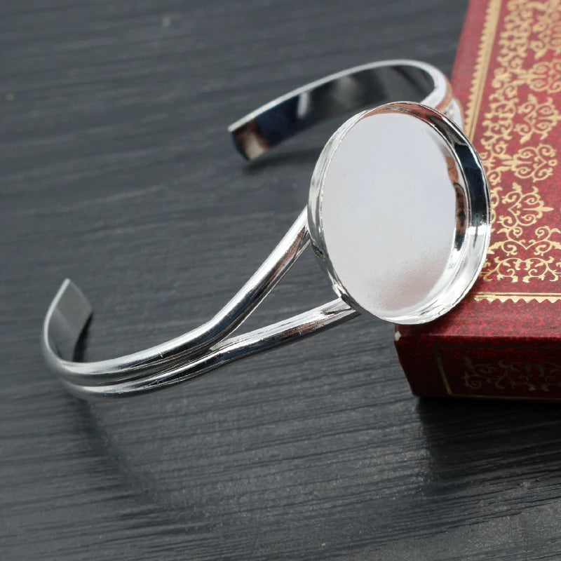 25mm Silver Plated Bangle Base Bracelet Blank Findings Tray Bezel Setting Cabochon Cameo DIY Jewelry Findings