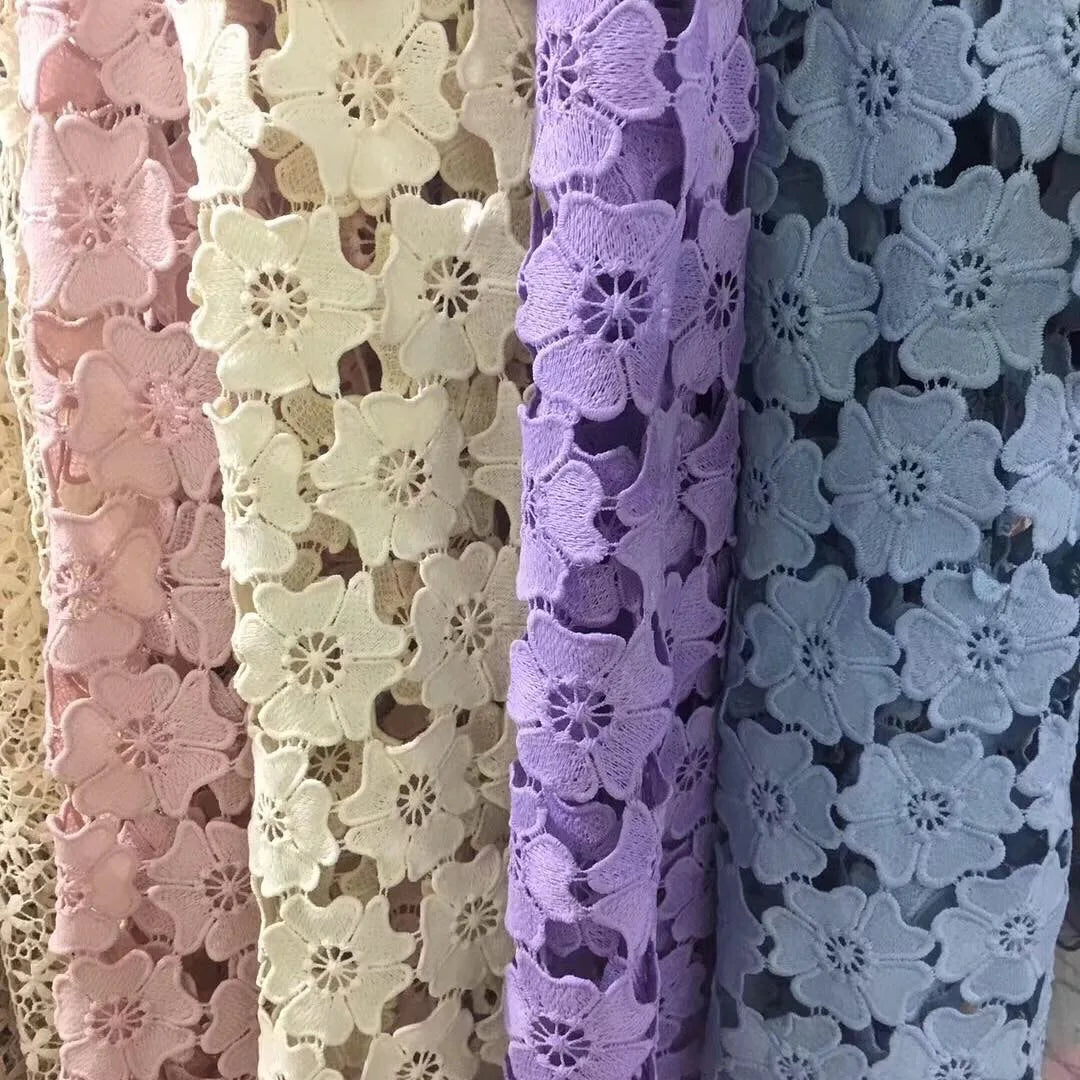 Water Soluble 100% Polyester Materials Customized Color Dubai Fashion Guipure Lace Dress Fabric