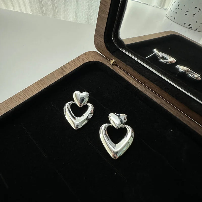 NEW Wholesale Fashion High Quality Jewelry 925 Sterling Silver Double Layer Heart Gold Plated Stud Earring Jewelry for Women