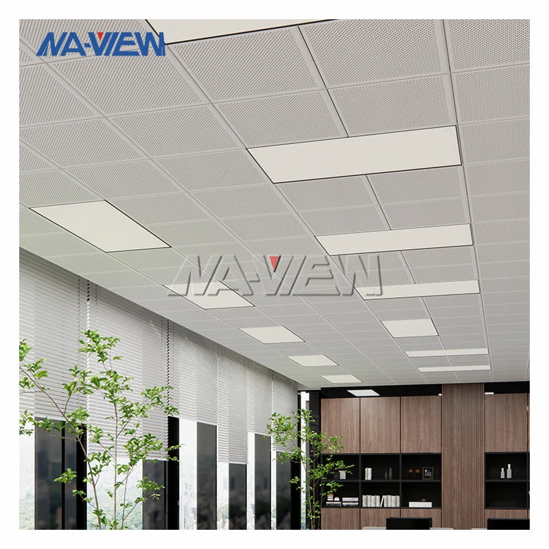 Contemporary 60x60 Aluminum Suspended False Ceiling Tiles Modern Design Office Hotel Square Perforated Waterproof Fireproof