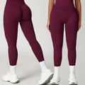 New Seamless Solid High-Waisted Peach Hip Compression Yoga Leggings for Women's Tight Hip Lift Push-Up Sports Running Fitness MegaBDM