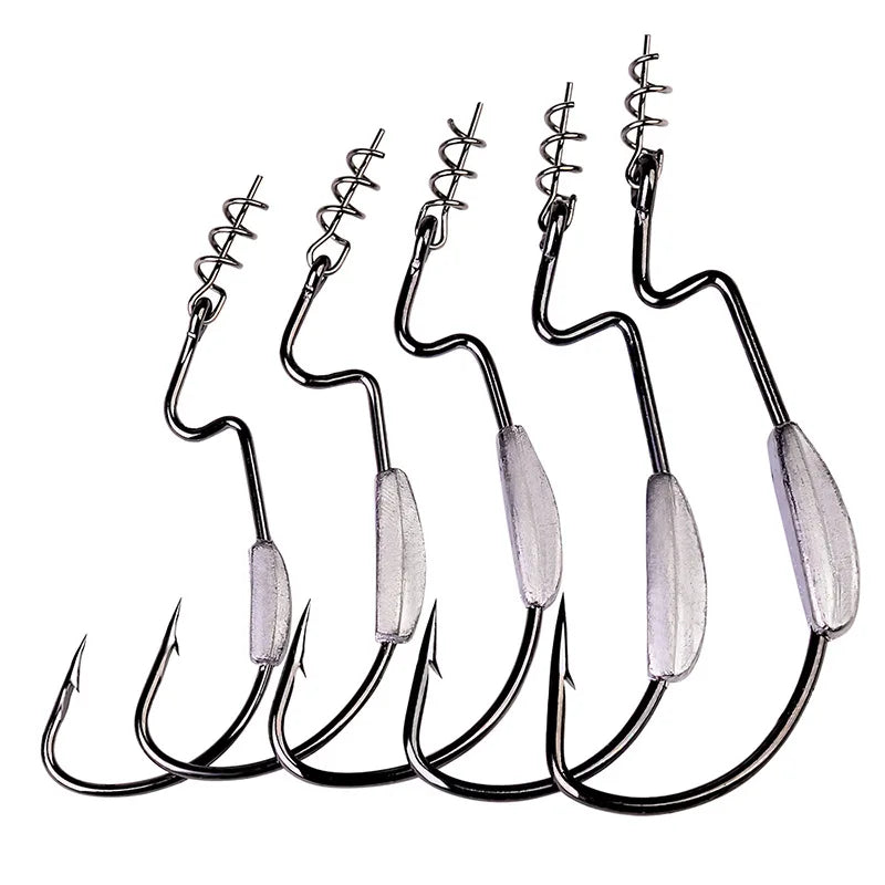 Barbed Soft Lure Hook with Lead 5pcs/bag Coil Spring Crank Hook 5/0# 4/0# 3/0# 2/0# 1/0# High Carbon Steel Fishing Hook
