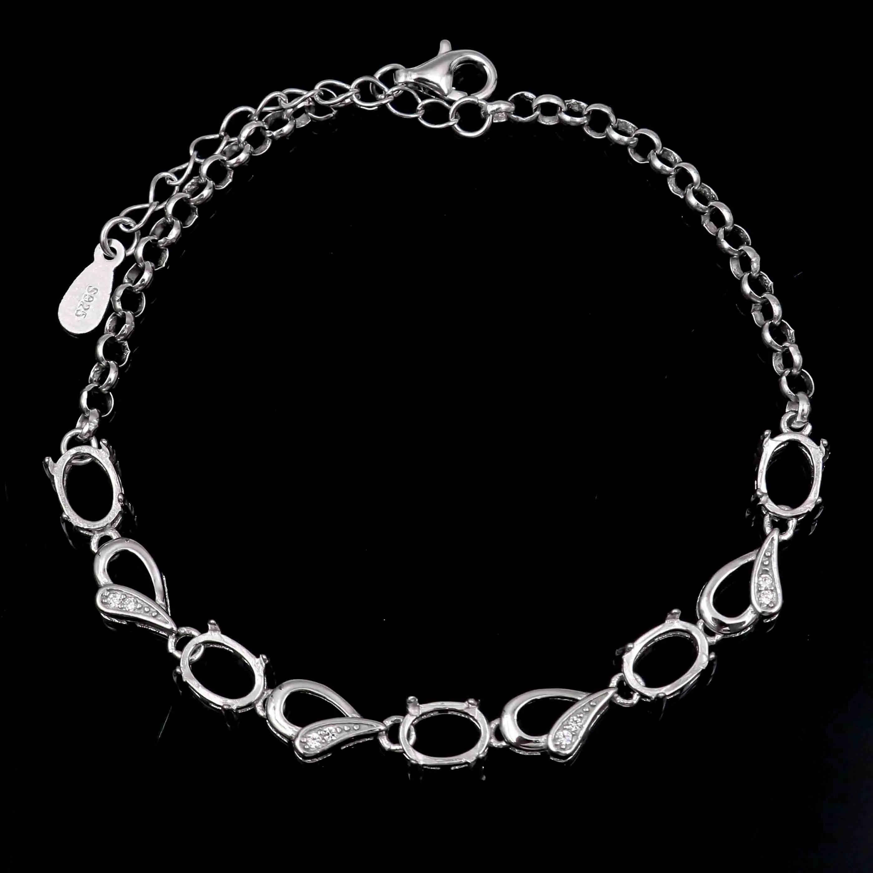 Sterling Silver 5*7mm Semi Mount Bracelet Empty Support Blank Claw Setting S925 Mountain Base Holder Without Stone Inlay for DIY