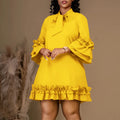 Women's Loose Casual Plus Size Lotus Leaf Sleeve Lace-up Solid Color Dress