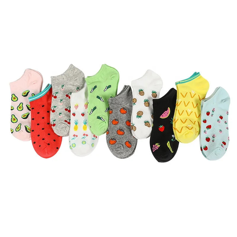Wholesale Summer Watermelon Strawberry Fruit Short Socks Women Funny Novelty Cotton Low Cut Socks