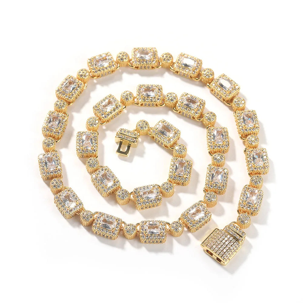 Ins Trend Sparkling square and Round Mixed pink Zircon Diamond Chain Design Fashion Clavicle Chain