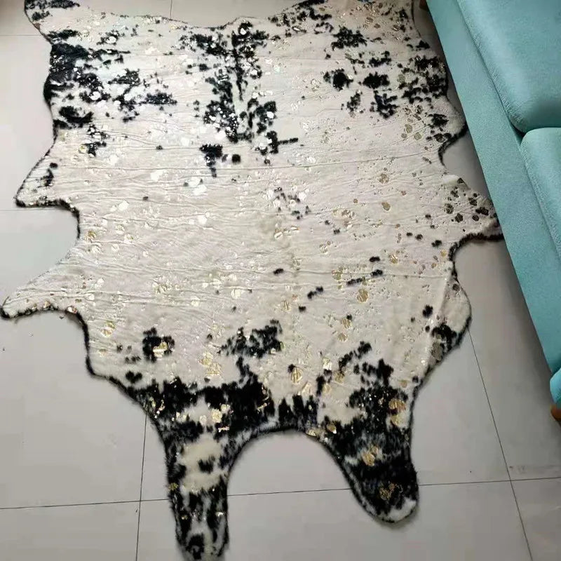 Cute Cow Print Rug for Living Room Bedroom Home Decor Faux Fur Skins Natural Shape Carpets Non-slip Mats
