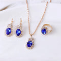 DAIHE Fashion 18K Gold Plated Red Big Gemstone Necklace Lady Earrings Ring Jewelry Set for Women