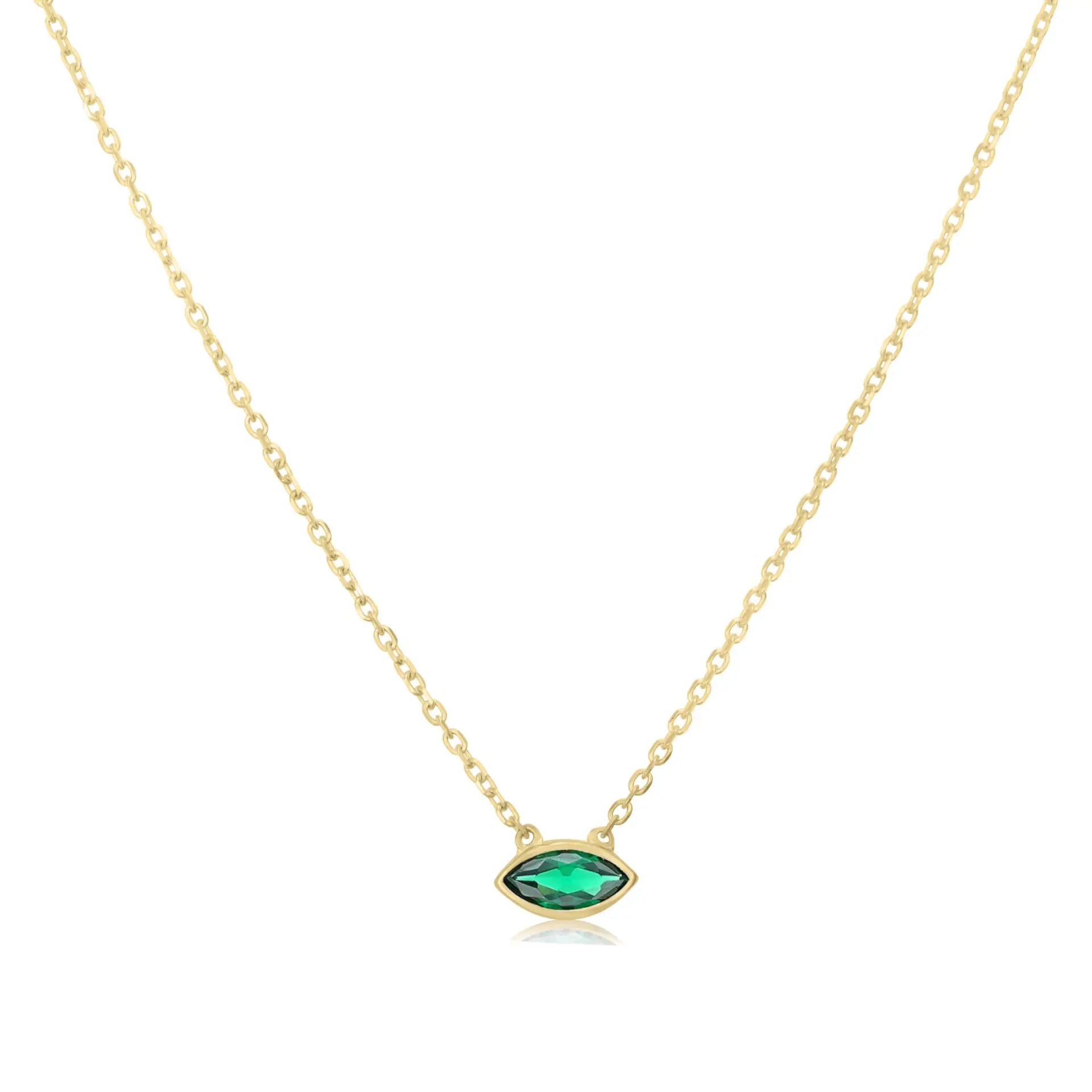 Custom Silver Jewelry 18K Gold Plated Simple Clear Marquise Cubic Zirconia Solitaire Gemstone Pendant Necklace for Women