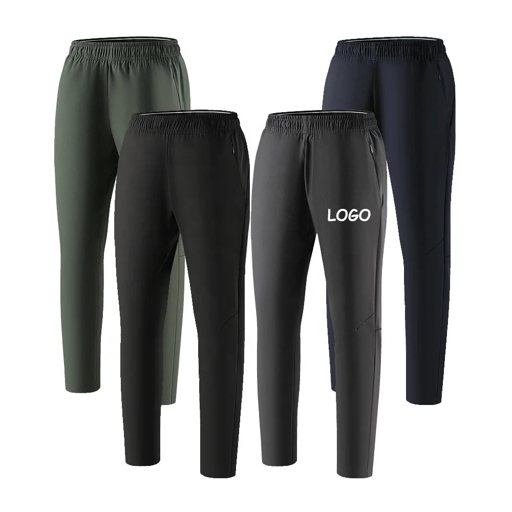 Custom Logo Ice Silk Men Sweatpants Men's Running Nylon Sweatpants With Pocket Drawstring Stretch Loose Casual Sweatpants