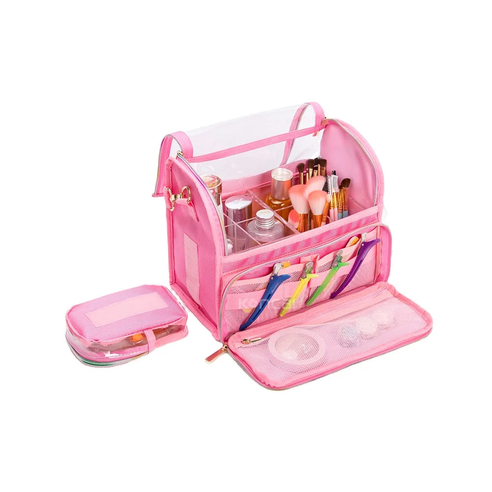 KONCAI Large Capacity Custom Transparent PVC TPU Makeup Organizer Bag with Detachable Shoulder Strap for Travel and Daily Use