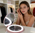 Wholesale Custom Brand Single-Sided LED Lighted Makeup Mirror Plastic Finish Magnifying Pocket Vanity Mirror Personalization
