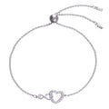 Adjustable Rhodium Plated 925 Sterling Silver Bracelet with Heart Diamond Zirconia Fringe Charm for Gifts Parties