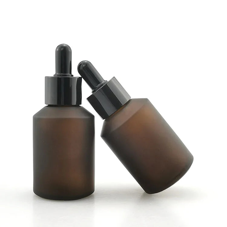 Empty Frosted Amber 60ml 2oz Glass Serum Bottles with Dropper for Essence Oil Packaging