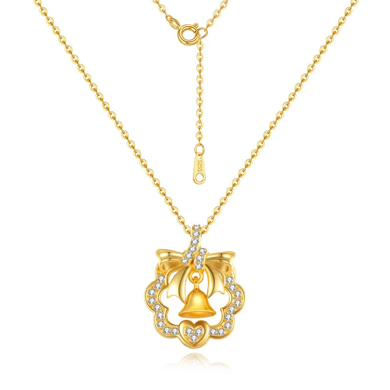 Classic 925 Sterling Silver Jewelry Set Bell Zirconia CZ Pure Solid Christmas Jingle Bell Pendant Necklace