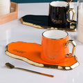 Wholesale Nordic Style Home Cups Mugs Irregular Golden Handle Ceramic Coffee Cup and Saucer Sets