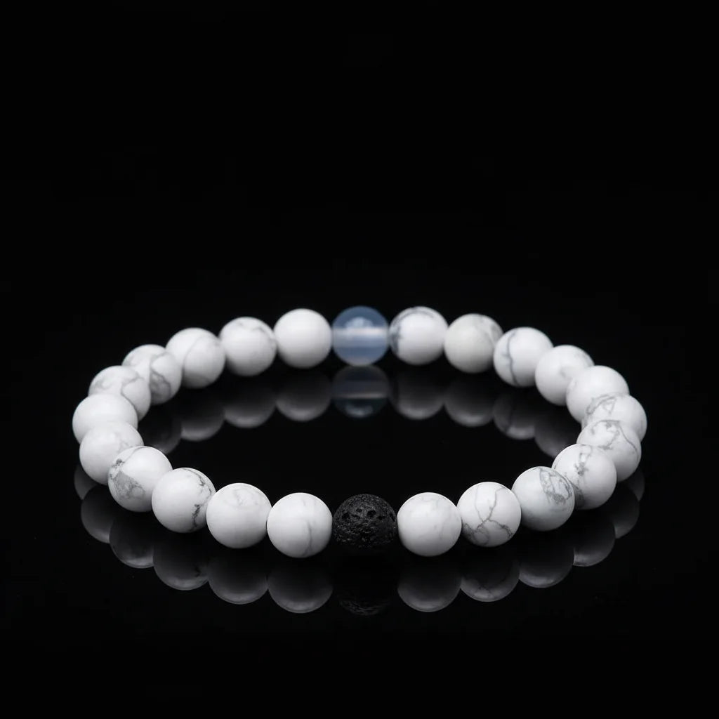 8mm Unisex White Howlite Black Lava Snow Quartz Crystal Yoga Healing Beads Classic Style Stainless Steel Stretch Bracelets