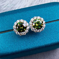 Total 2 Carat Genuine GRA Certificate Green VVS1 Moissanite Blossom Stud Earrings Original S925 Silver Party Jewelry for Women