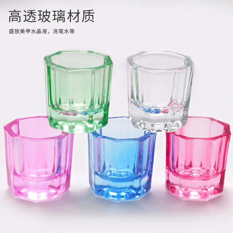 Clear Pink Ab Color Crystal Nail Liquid Cup Monomer Polygon Glass Nail Dappen Dish With Lid