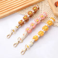 Custom Handwoven Daisy Flower Key Chain Cute Women's Phone Chain Wristlet Bracelet with Creative Cat Pattern