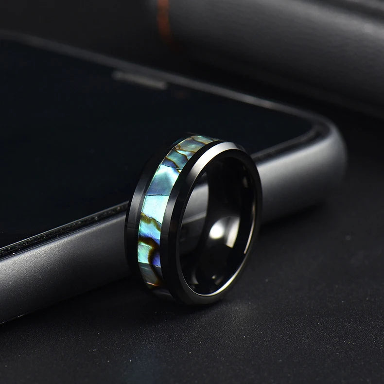 Poya Fashionable Wholesale 8mm Abalone Shell Inlay Tungsten Ring for Wedding Engagement