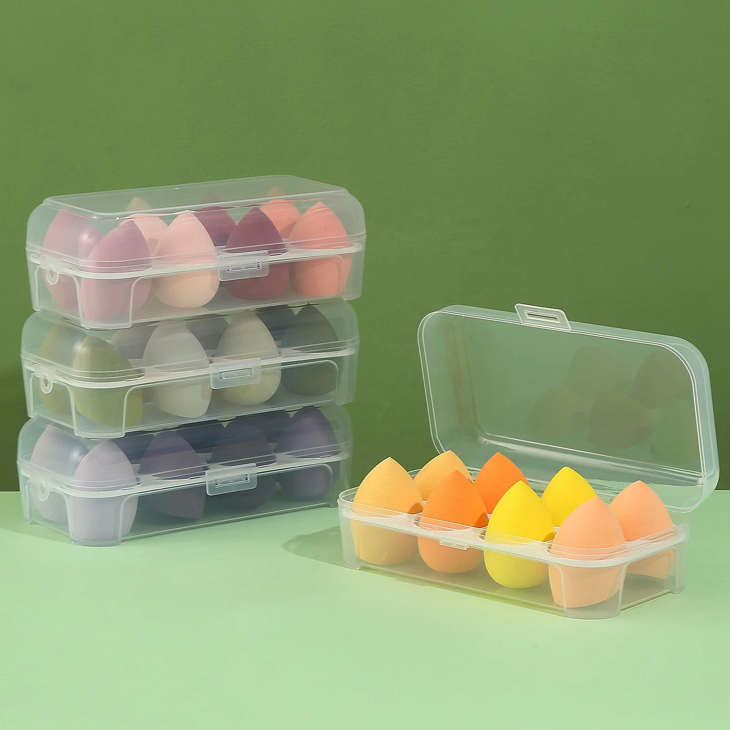 Wholesale Custom 8pcs Colorful Facial Latex Free Makeup Blending Beauty Egg Powder Puff Makeup Sponge Set With Box
