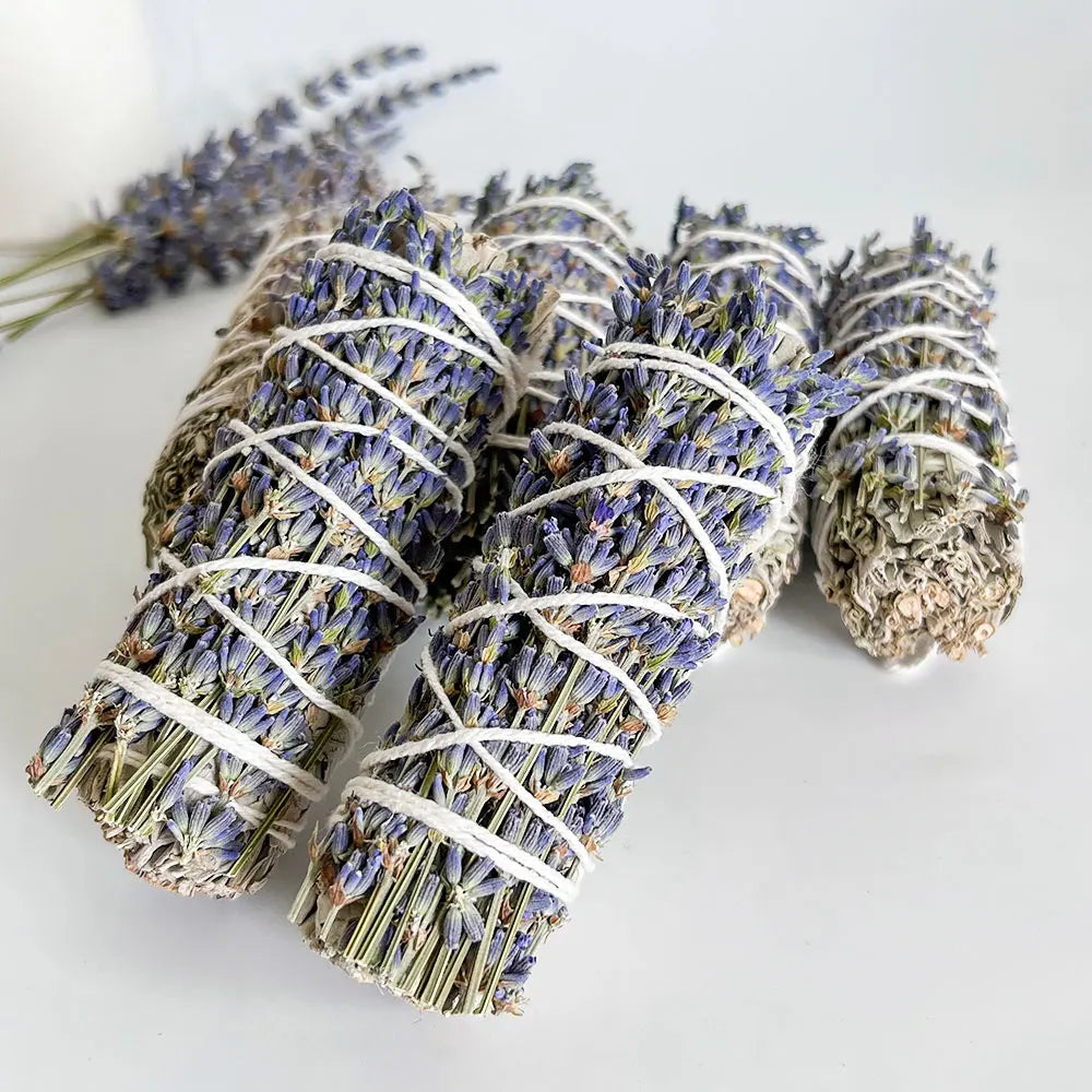 California White Sage With Lavender 4 Inch Long Dried Floral Bundle Blue Sage Sticks for Peace Harmony Home Cleansing