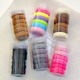 6 Canned Colored Thick Pleated Towel Rings Nylon Hair Tie for Girls