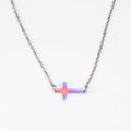Minimalist Stainless Steel PVD Gold Plated Small Cross Pendant Necklace High Polish Sideways Cross Choker Necklace for Women