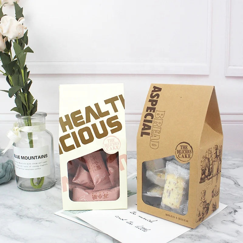 Kraft Paper Cheap Wholesale Fashion Biscuit Chocolate Cake Food Grade White Paper Package Bag Clear Window Matt Lamination