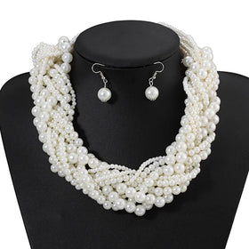 Round Imitation Pearl Choker Necklace Vintage Multi Strands Pearl Pendant Necklace 20s Flapper Necklace for Women Girls