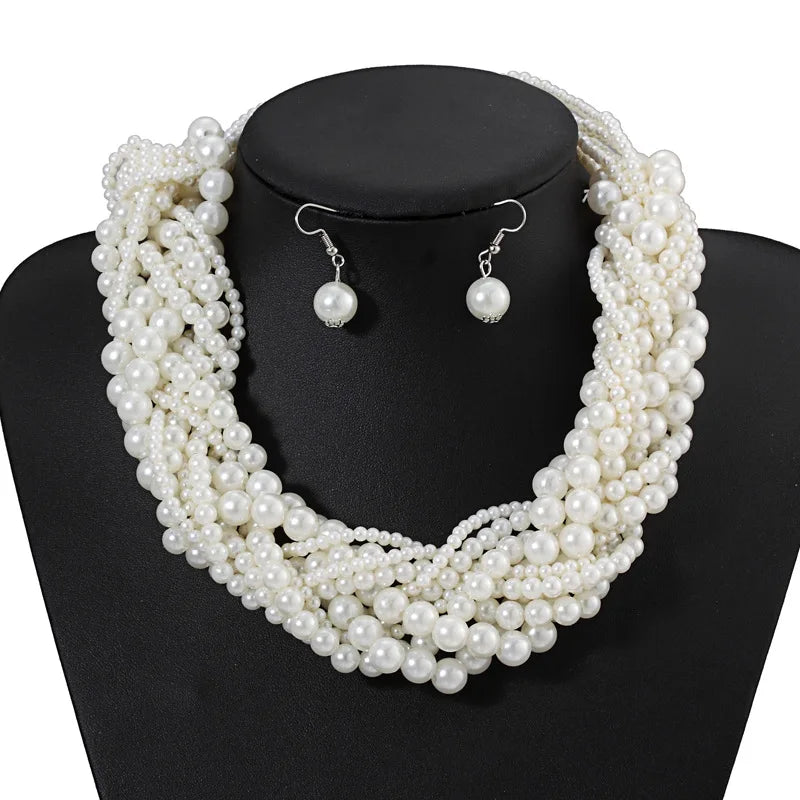 Round Imitation Pearl Choker Necklace Vintage Multi Strands Pearl Pendant Necklace 20s Flapper Necklace for Women Girls