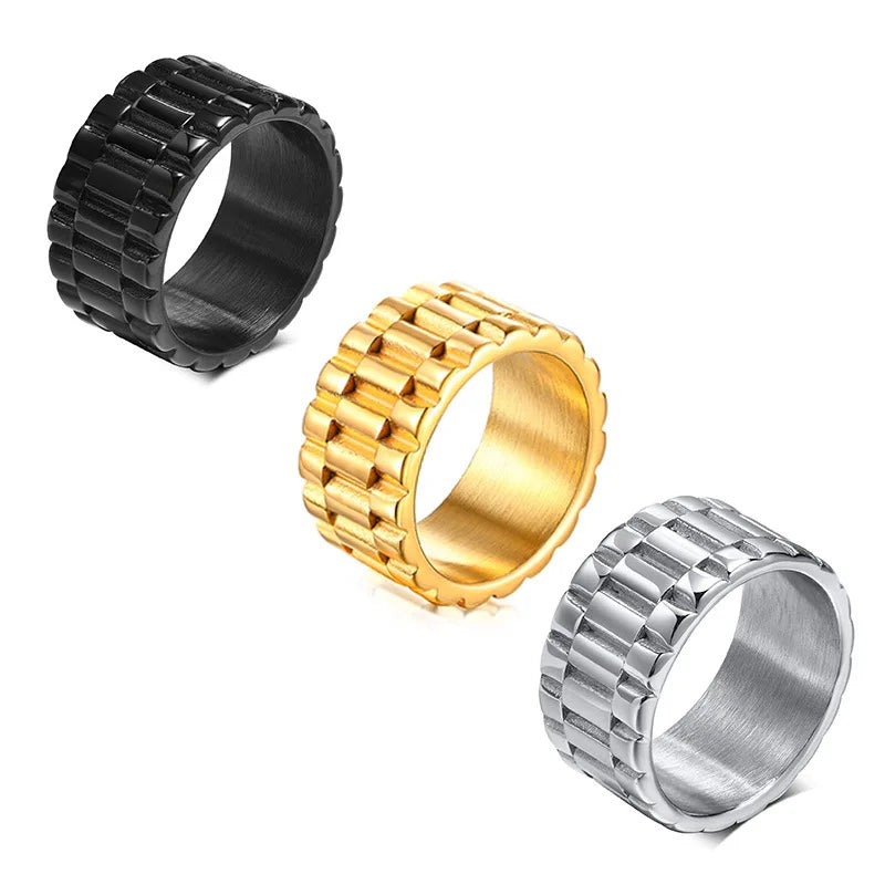 Customizable Men's Stainless Steel Hip Hop Watch Band Ring with Personalized Name Inside for Engagement Party Anniversary