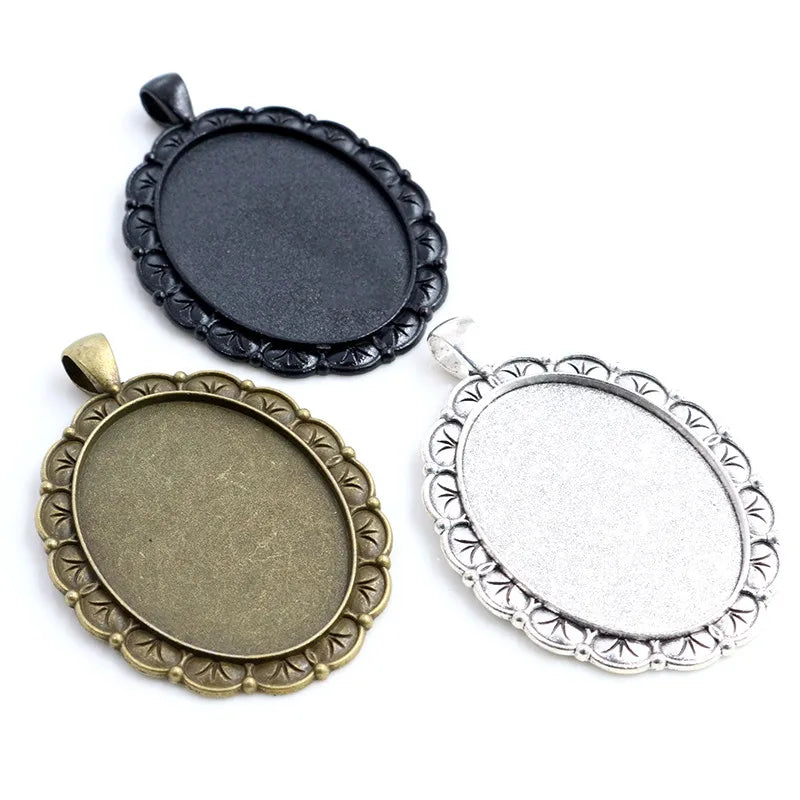 30x40mm Inner Size Vintage Floral Pendant Oval Cabochon Blank Base Setting Charms DIY Jewelry Bezel Trays Supplies